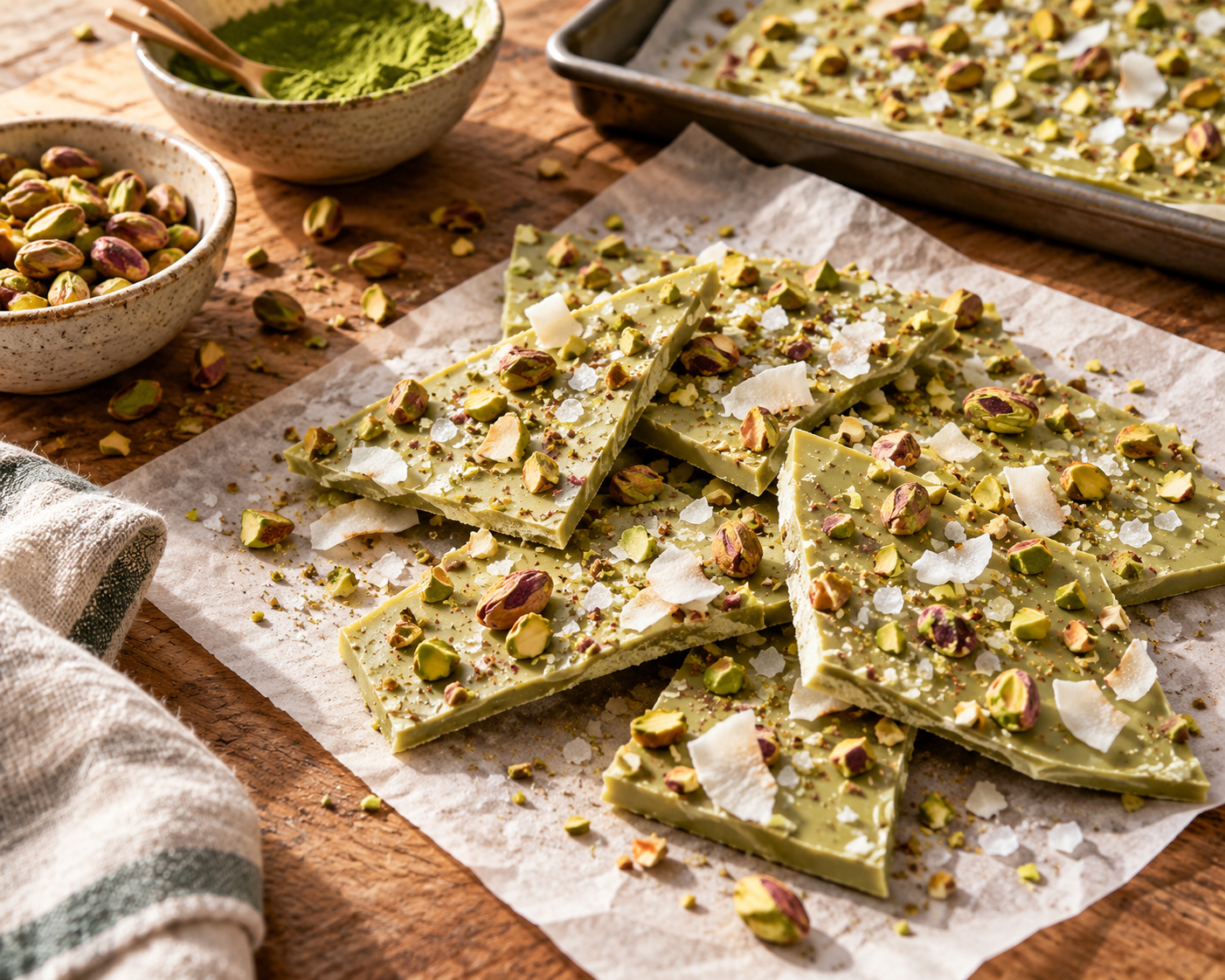 Matcha White-Chocolate Pistazien-Bark